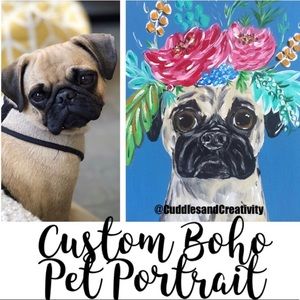 Custom 8x10 boho floral art dog cat portrait